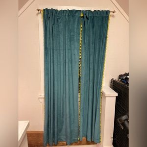 Opalhouse velvet curtain panels, blue/green with yellow tassels